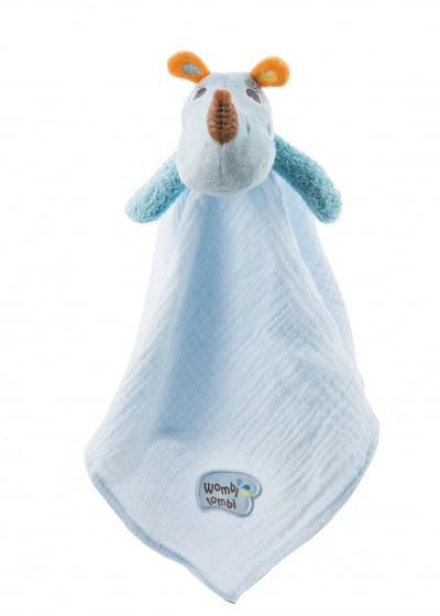 Nici Knuffeldoekje Manuffi Neushoorn 38 X 38 Cm Katoen Blauw