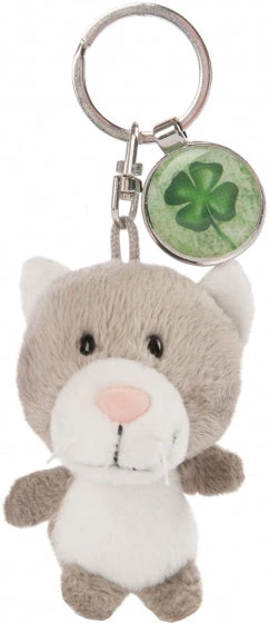 Nici Pluchen Sleutelhanger Kat Met Klaverblad, 7cm